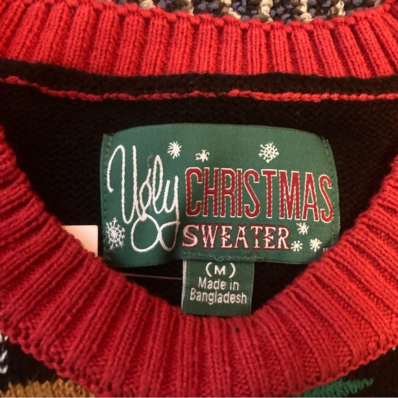 NWT Black Santa gingerbread cookies milk Ugly Xmas Christmas Sweater - Picture 2 of 5